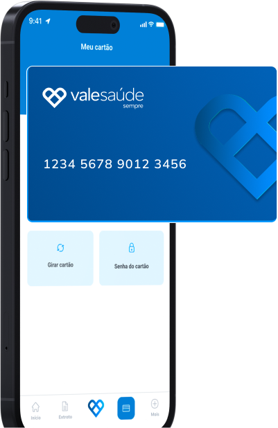 Celular mostrando o cartão virtual da Vale Saúde no aplicatico